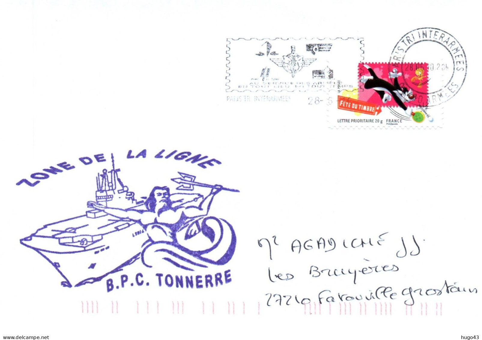 ENVELOPPE AVEC CACHET B.P.C. TONNERRE - ZONE DE LA LIGNE LE 28/6/2010 - Seepost