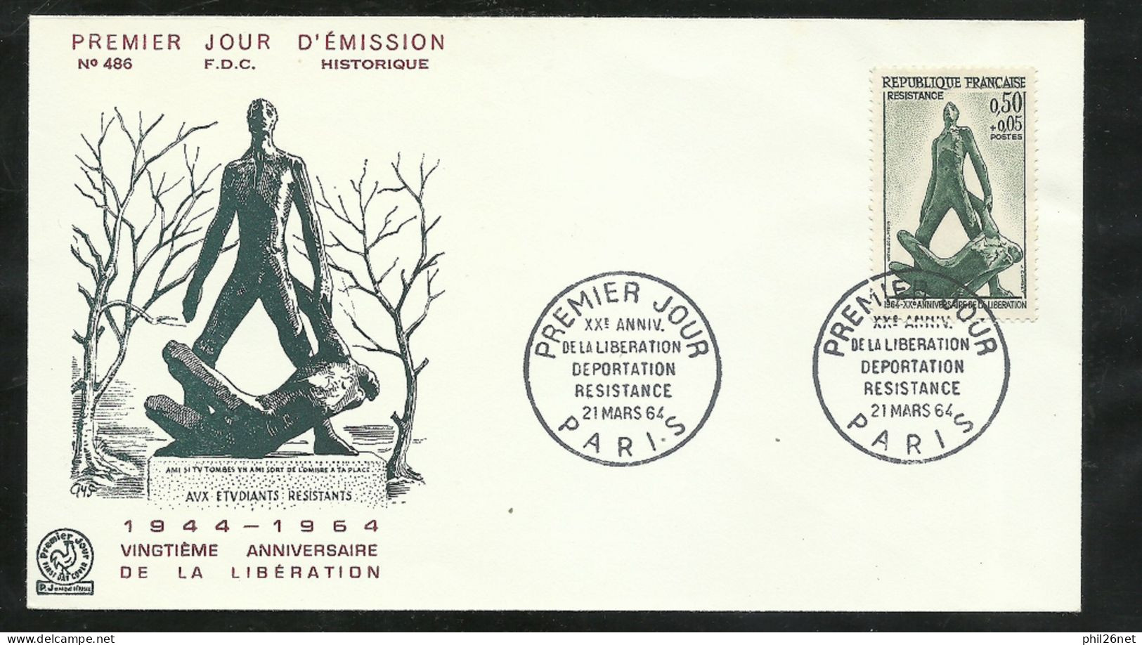 FDC  Lettre Premier Jour Illustrée  N° 1411 Paris Le 2103/1964  Résistance B/TB Voir Scan Soldé ! ! ! - 1960-1969