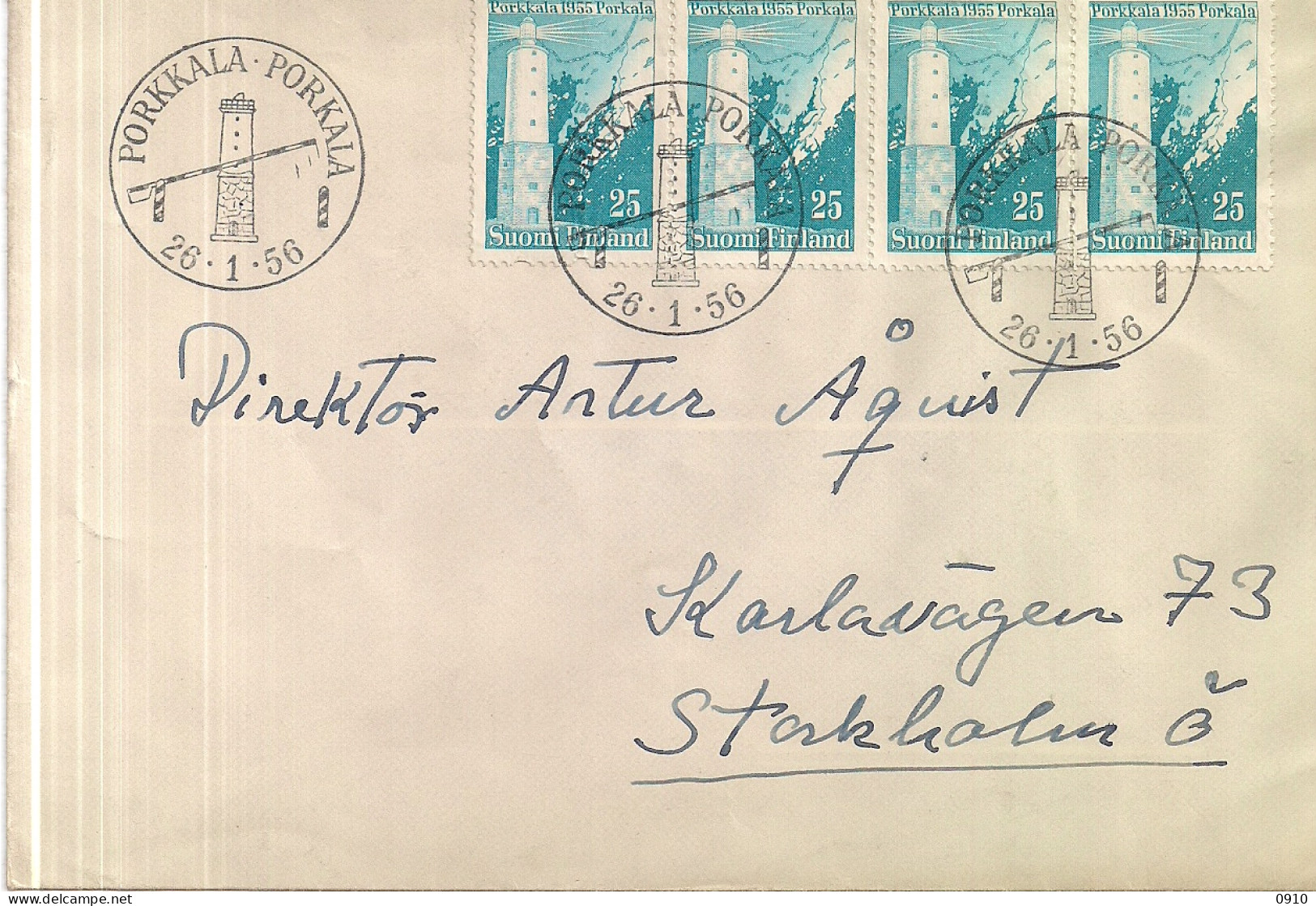 MAIL FROM PORKKALA TOT SWEDEN STOCKHOLM 26.1.56-FIRST DAY - Cartas & Documentos