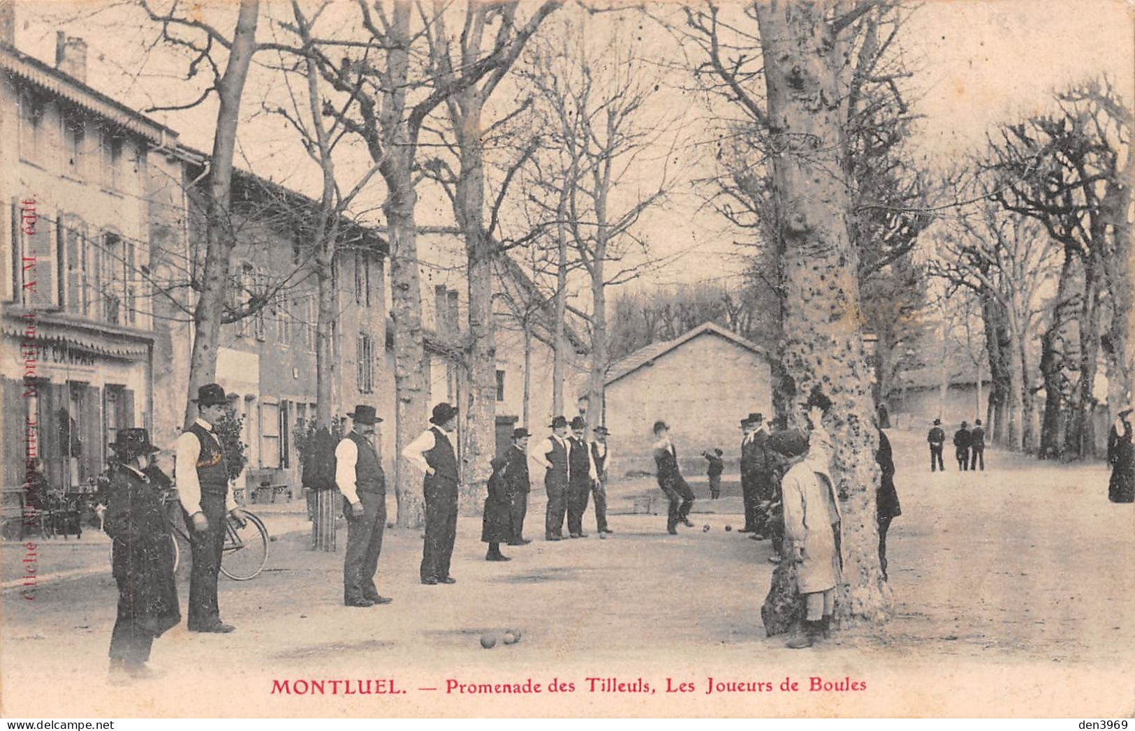 MONTLUEL (Ain) - Promenade Des Tilleuls - Les Joueurs De Boules - Pétanque, Lyonnaise - Voyagé 1908 (2 Scans) - Montluel