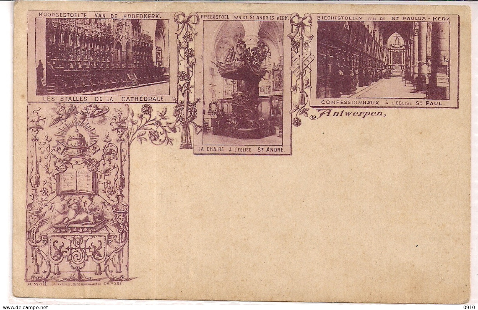ANTWERPEN-ANVERS"LITHO MET  BEELTENIS VAN BIECHTSTOELEN ST.PAULUS,,PREEKSTOEL ST.ANDRIES,KOORGESTOELTE HOOFDKERK"1894 - Antwerpen