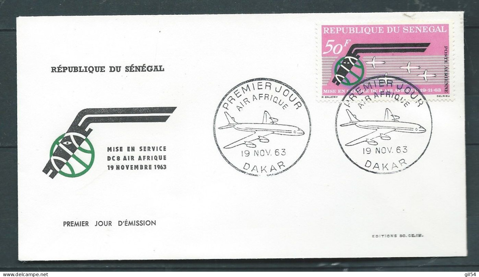 LSC "  Du Sénégal ,  Obl.  PREMIER JOUR - Air Afrique Nov. 1963  -    LP 33008 - Sénégal (1960-...)