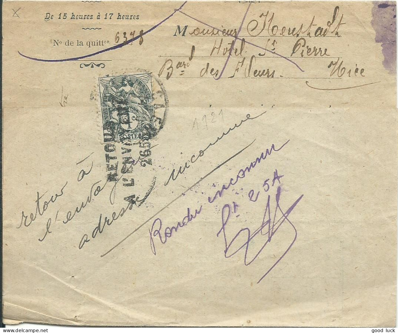 FRANCE  LETTRE TAXE VOIRIE 1c CAEN ( CALVADOS ) POUR NICE ( ALPES MARITIMES ) DE 1921 LETTRE COVER - 1921-1960: Période Moderne