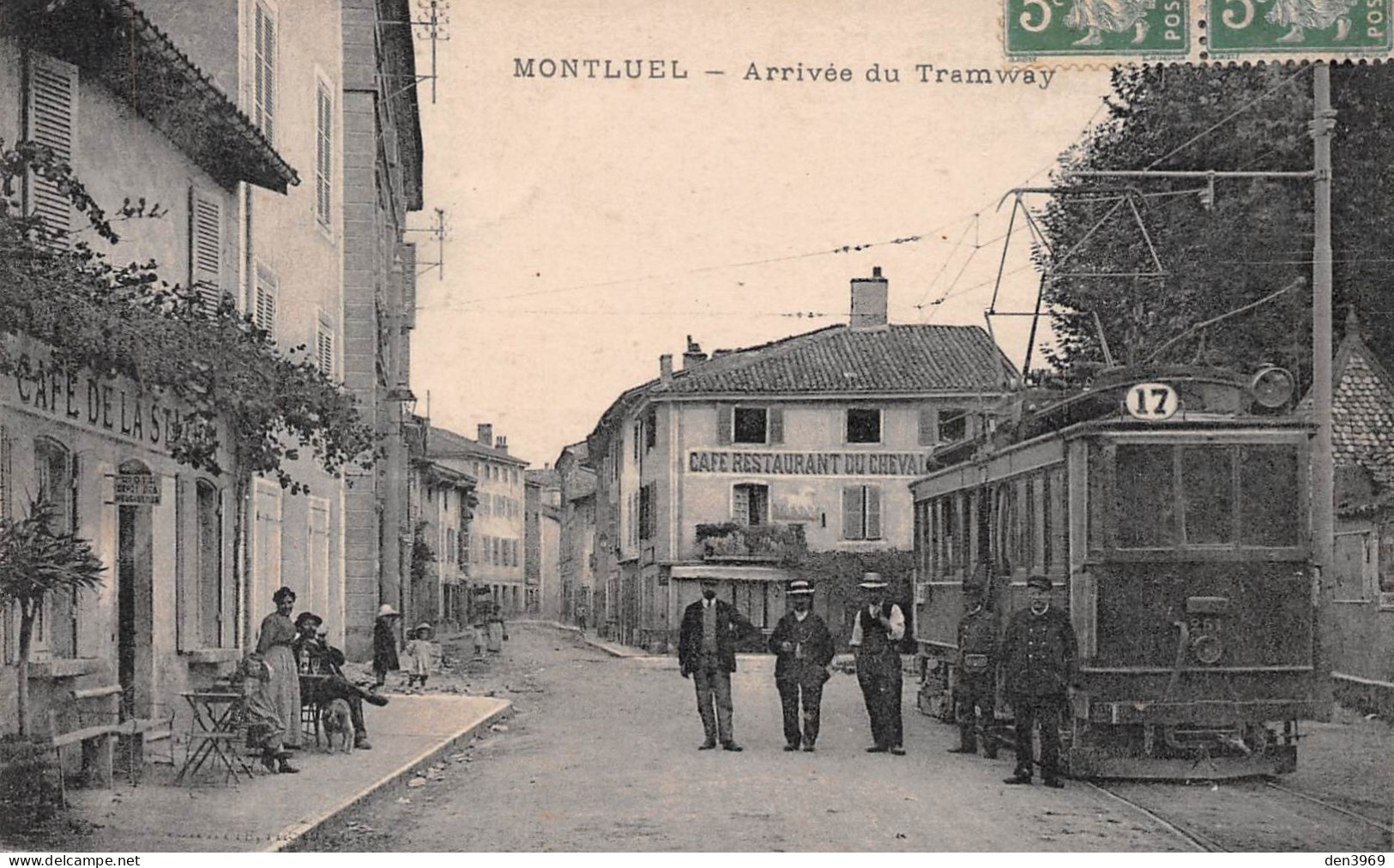MONTLUEL (Ain) - Arrivée Du Tramway - Café-Restaurant - Voyagé 1916 (2 Scans) - Montluel