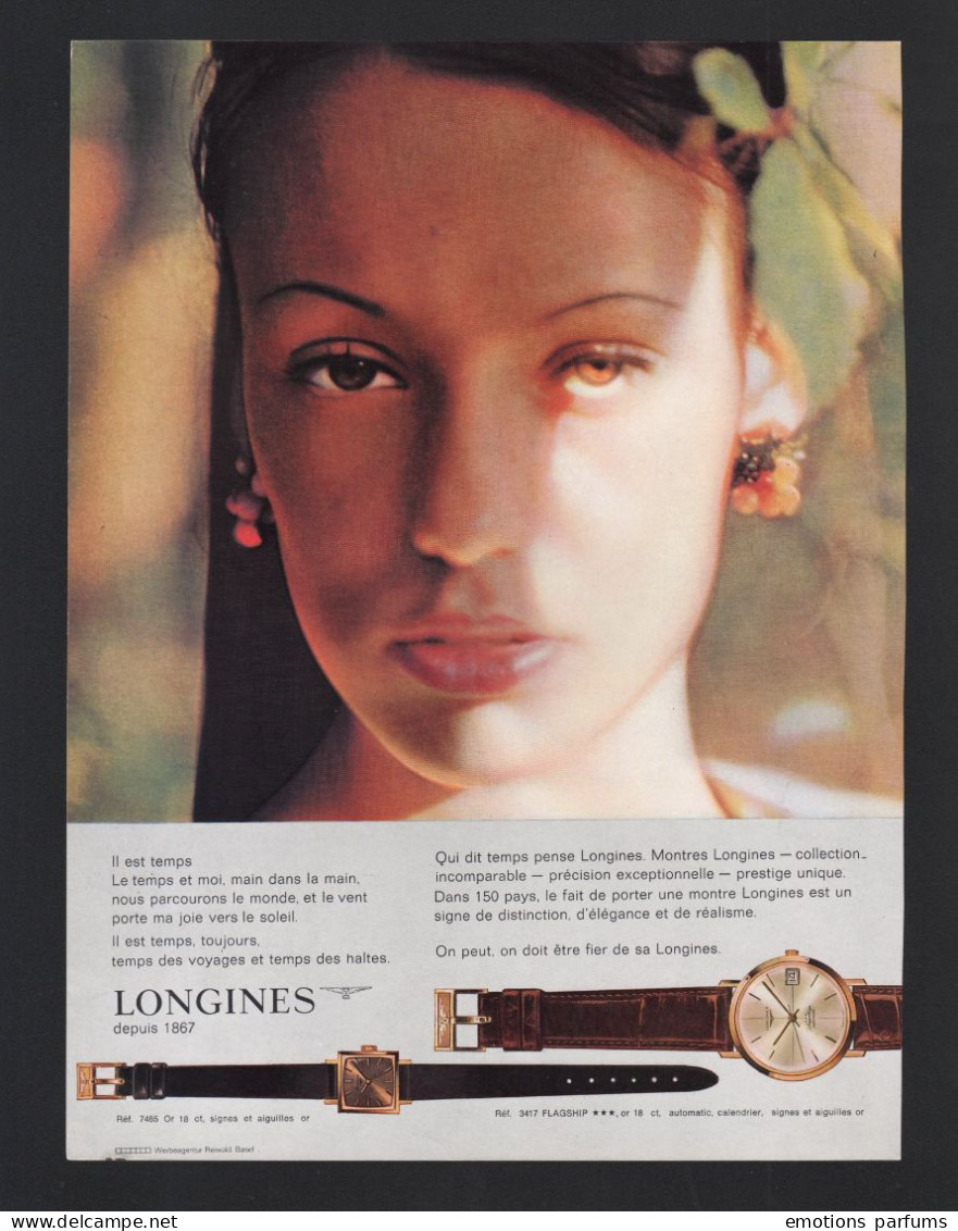 Pub Papier 1964  MONTRE Horlogerie LONGINES  Sablier Temps Heure Symbole Montres Visage Femme - Advertising