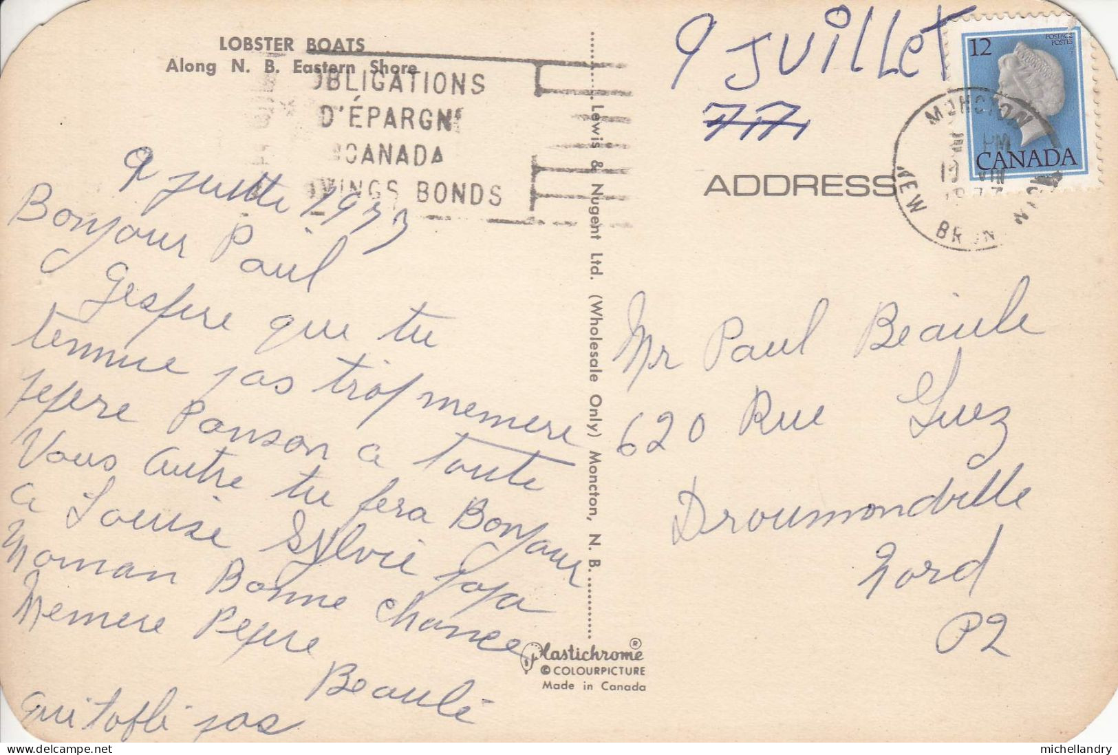 Carte (124054/122314) Lobster Boats Along N.B. Eastern Shore 9 Juillet 1977 Timbre 12 Cents Canada - Otros & Sin Clasificación