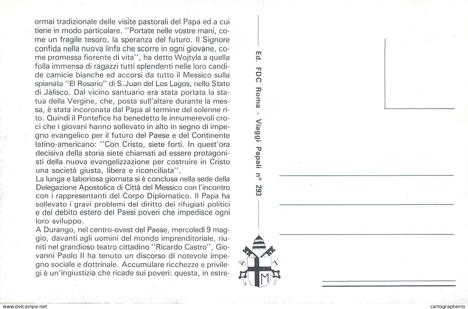 Pope John Paul II Papal Travels Postcard Durango Airport - Popes