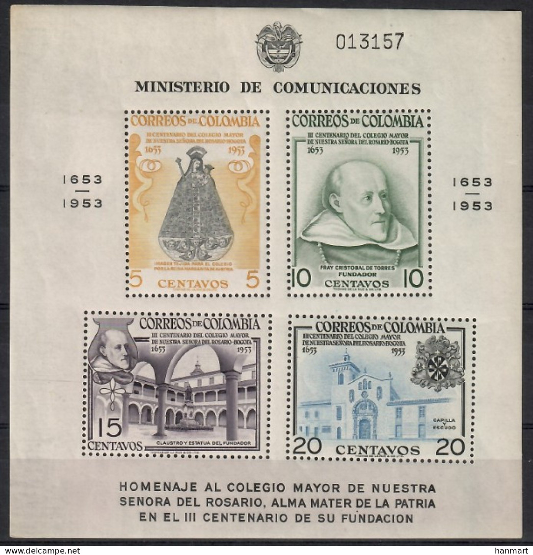 Colombia 1954 Mi Block 8 MNH  (ZS3 CLBbl8) - Other