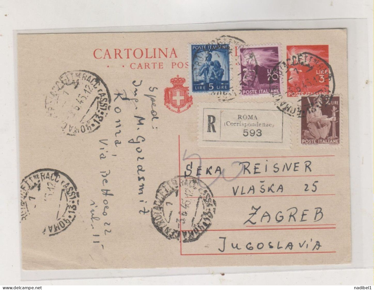 ITALY 1946 ROMA Registered Postal Stationery To Yugoslavia - Marcophilia