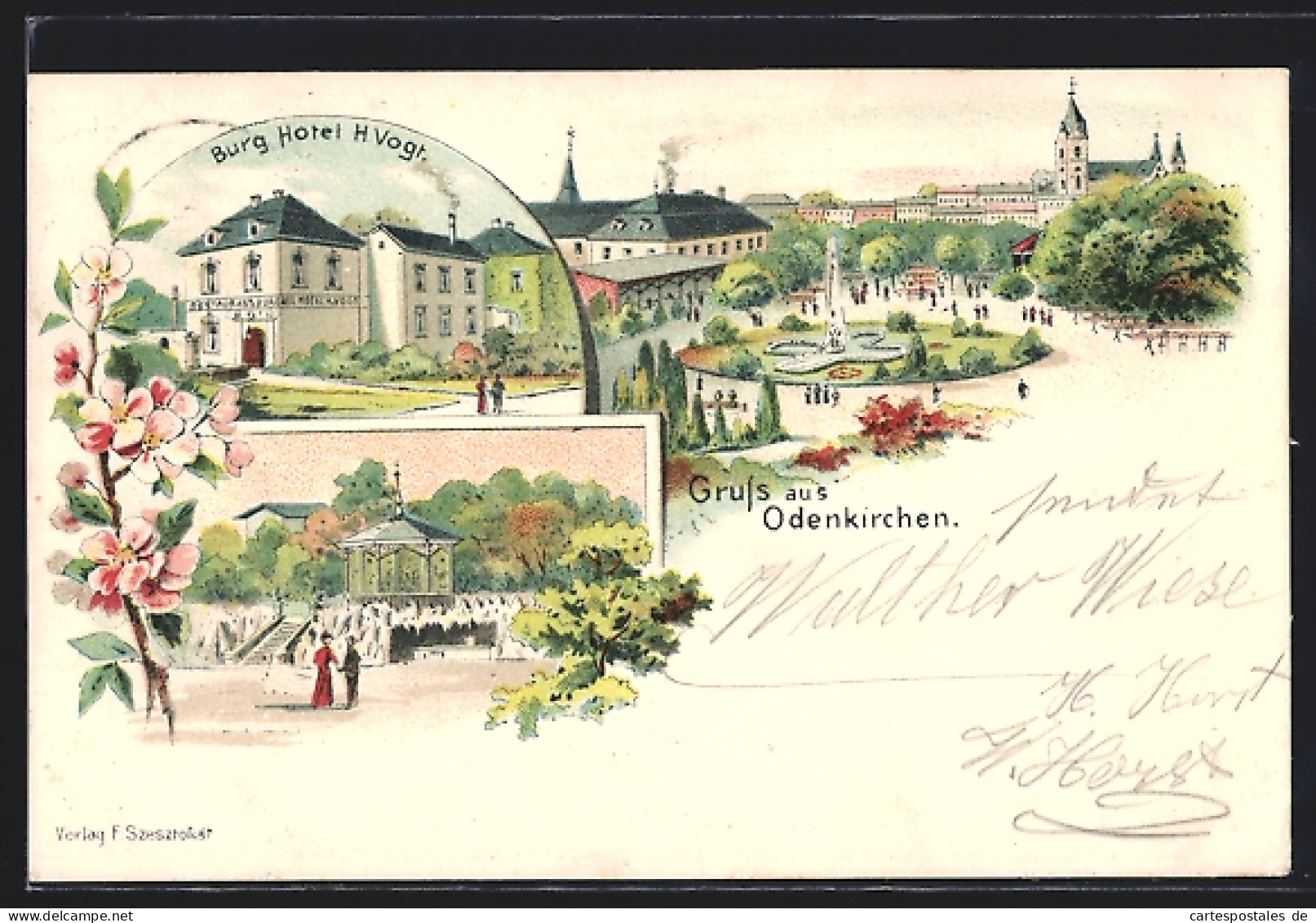 Lithographie Odenkirchen, Burg Hotel H. Vogt, Pavillon Und Garten  - Autres & Non Classés