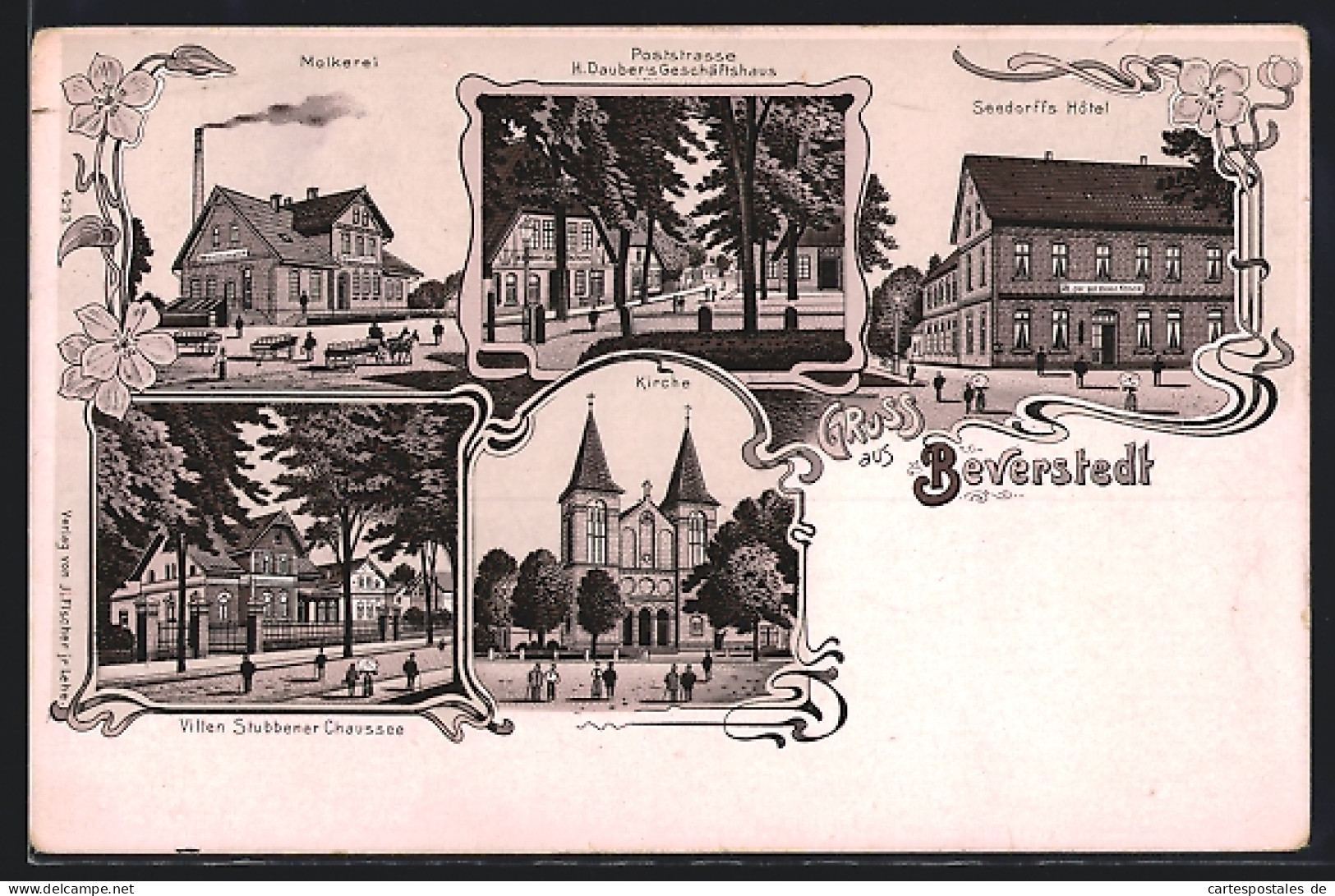 Lithographie Beverstedt, Seedorffs Hotel, Poststrasse, Villen Stubbener Chaussee, Molkerei  - Altri & Non Classificati