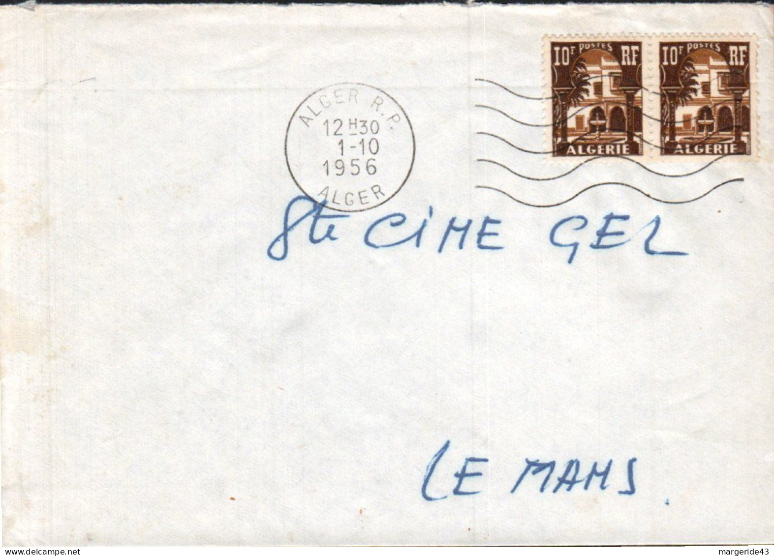 ALGERIE AFFRANCHISSEMENT COMPOSE SUR LETTRE POUR LA FRANCE 1956 - Storia Postale