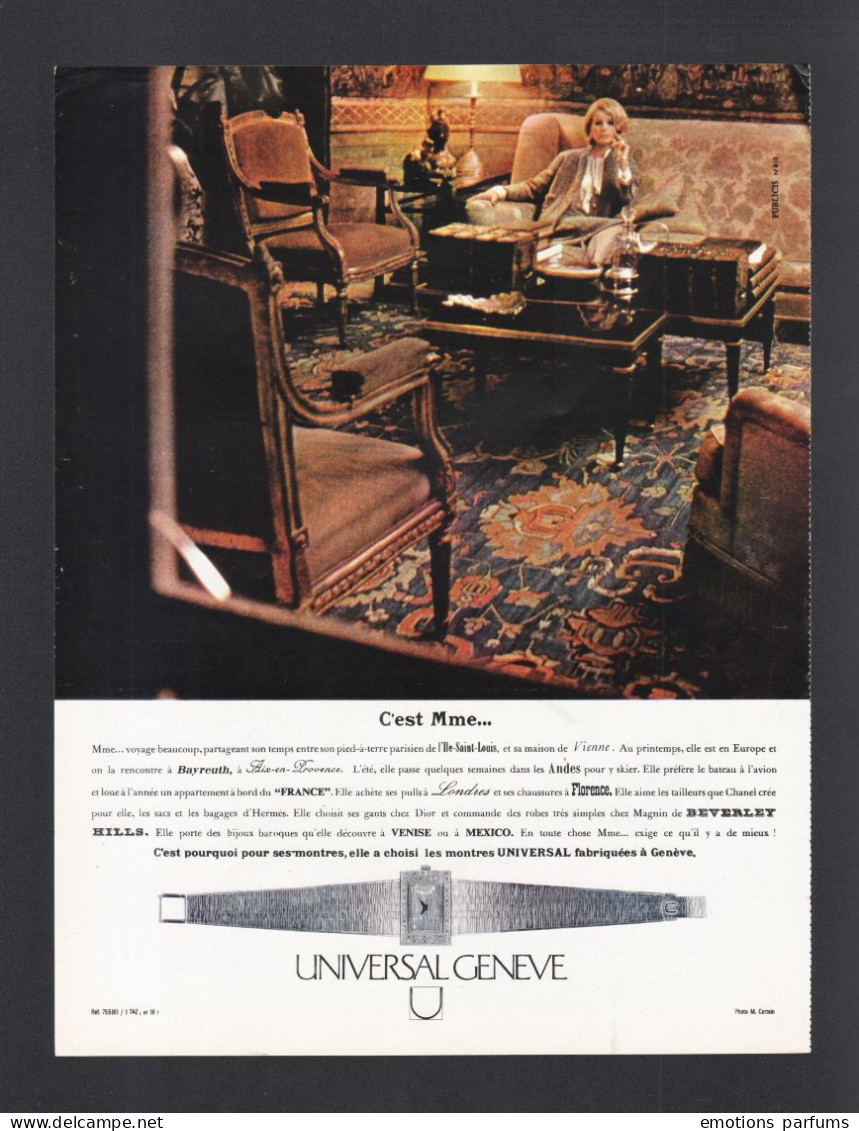 Pub Papier 1964 MONTRE Horlogerie Montres UNIVERSAL GENEVE - Reclame