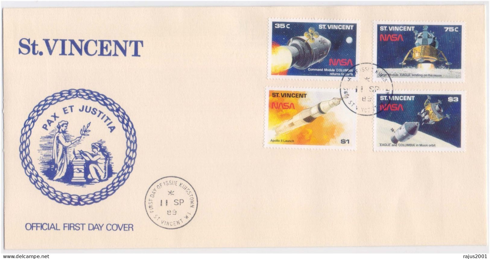 NASA, Apollo II Mission, Module Columbia Return To Earth, Lunar Module Eagle Landing On The Moon, Space, Astronomy, FDC - Sterrenkunde