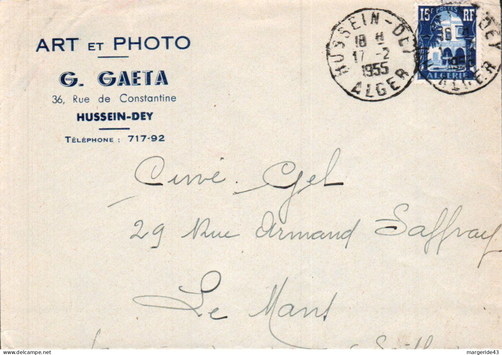 ALGERIE SEUL SUR LETTRE DE HUSSEIN DEY POUR LA FRANCE 1955 - Lettres & Documents