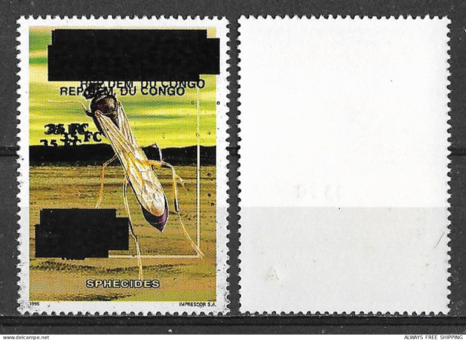 2000 Congo Zaire - Error Triple Overprint - Insects Narrow Thread Waisted Wasps Sphecidae MNH - Butterflies