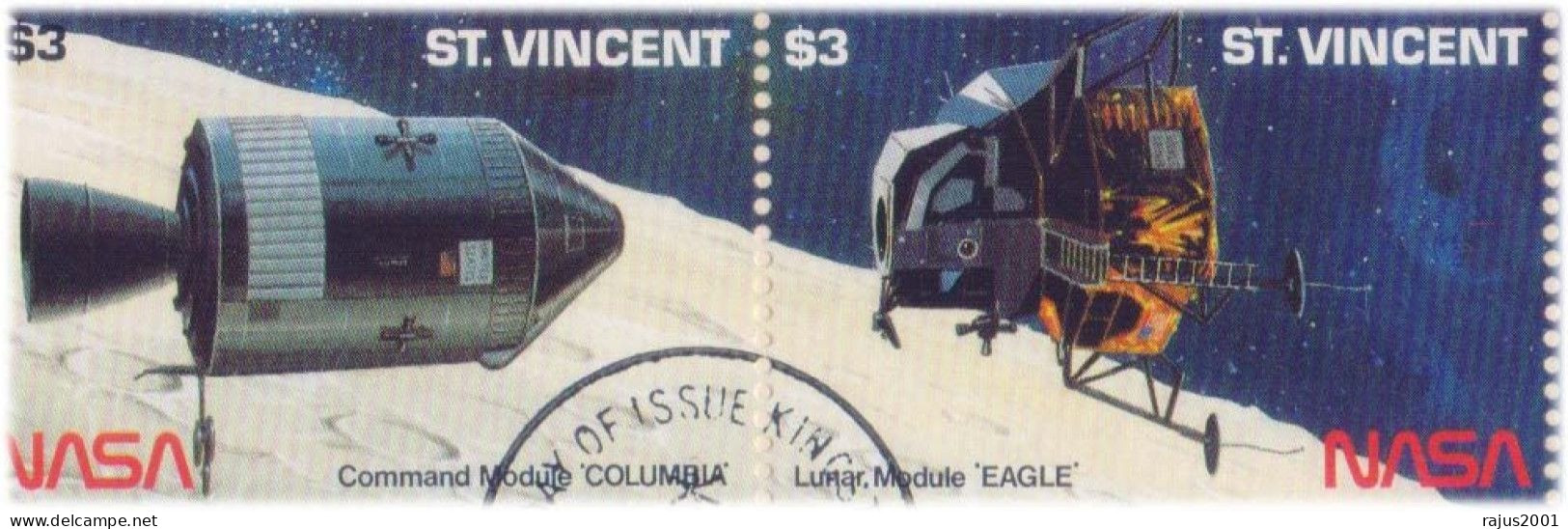 NASA  Apollo II Mission, Module Columbia, Lunar Module Eagle First Landing On The Moon, Space, Science, Astronomy MS FDC - Astronomùia