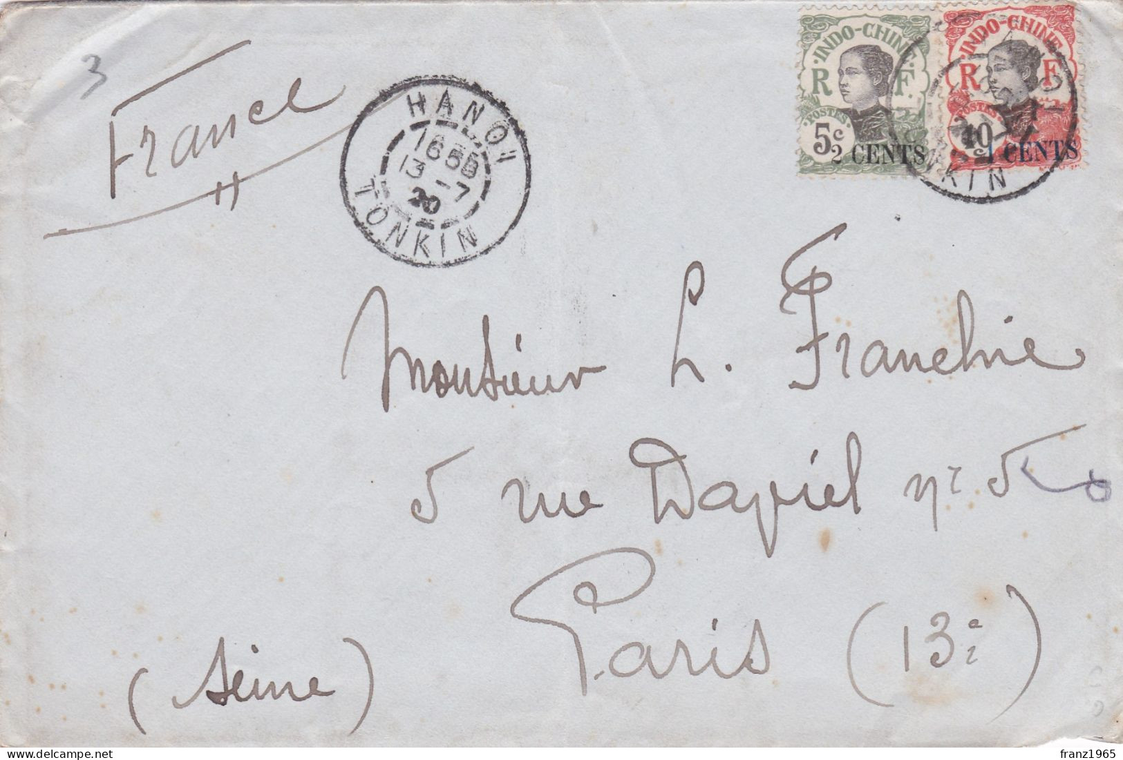 From Indochina To France - 1920 (Hanoi) - Briefe U. Dokumente