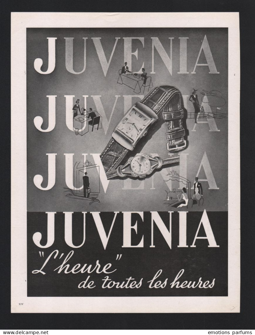 Pub Papier 1947 MONTRE Horlogerie JUVENIA La Chaux De Fonds Suisse Dos TAPIS Biron Angenault Guincestre Biarritz Hotel - Publicités