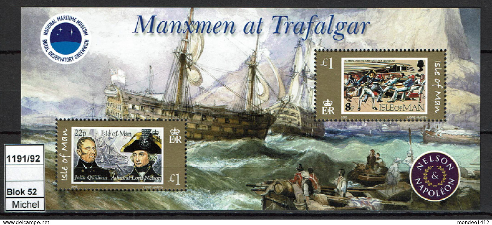 Isle Of Man - 2005 - MNH - Bataille De Trafalgar, Battle Of Trafalgar, Issued With Gibraltar - Isola Di Man