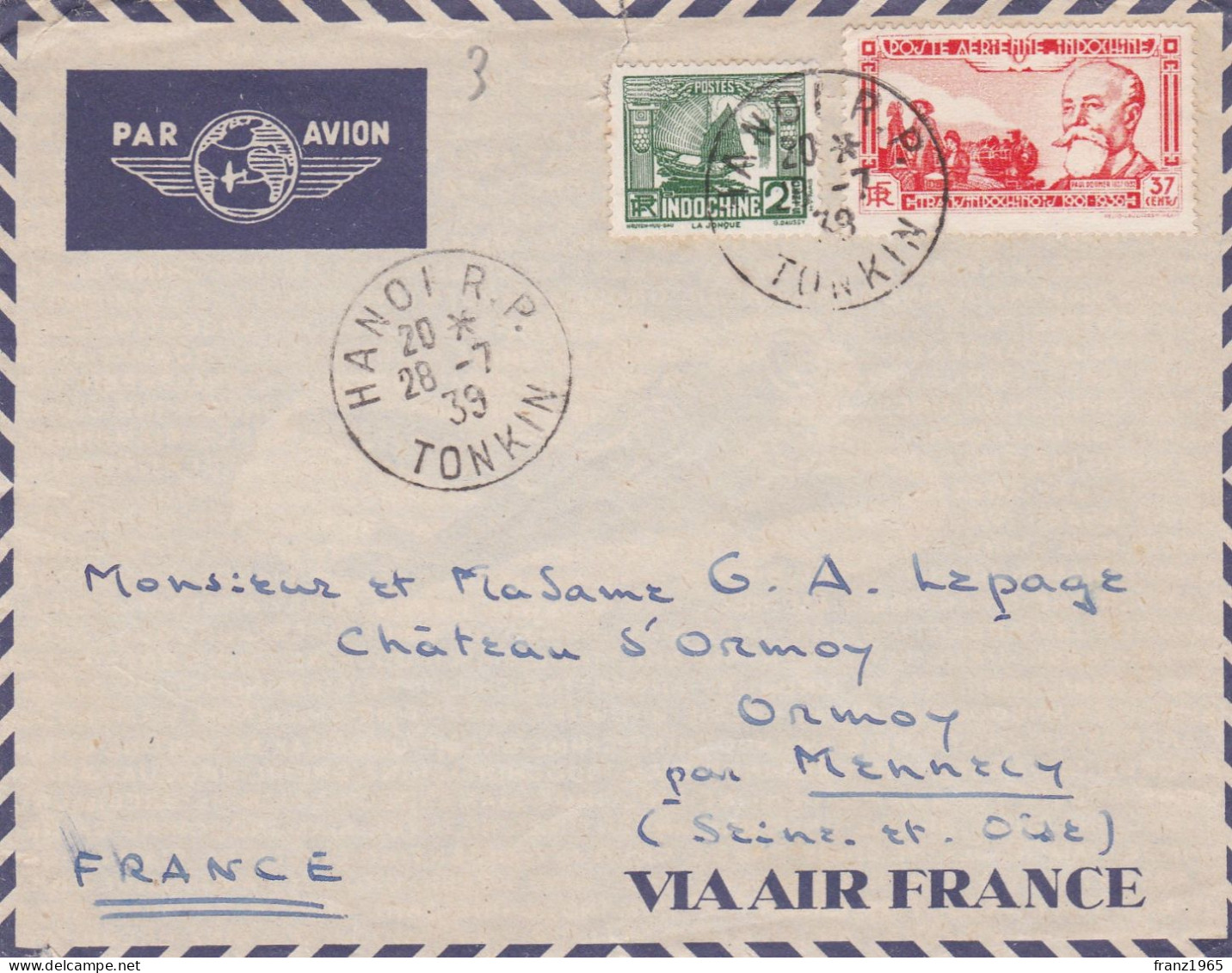 From Indochina To France - 1939 (Hanoi) - Briefe U. Dokumente