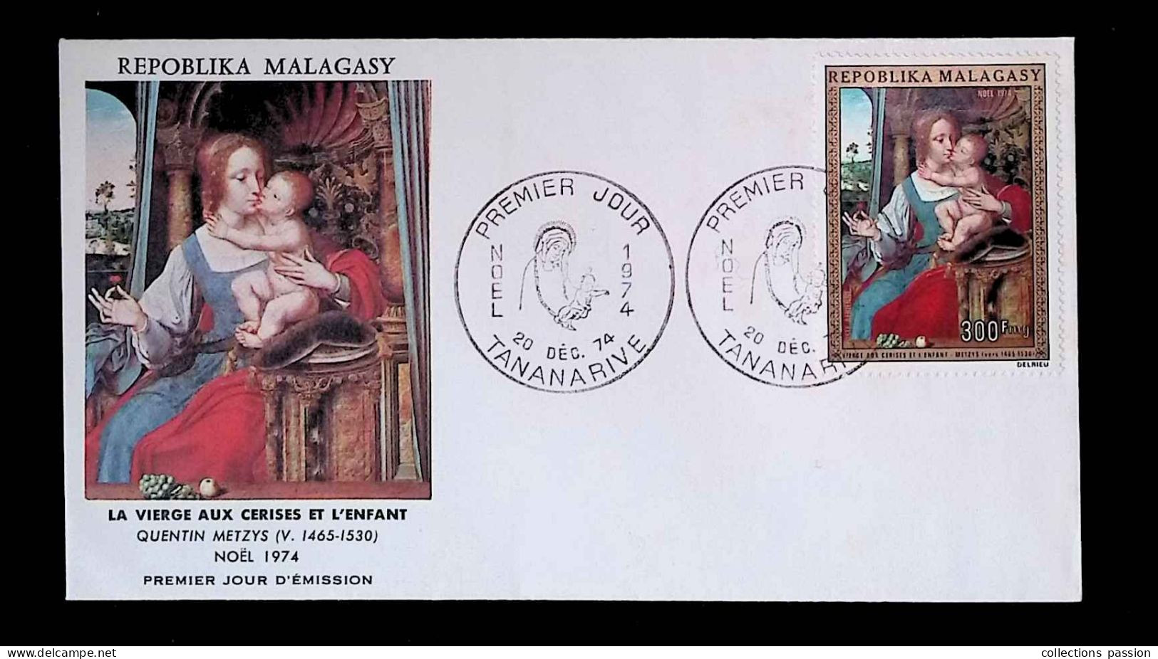 CL, FDC, Premier Jour, Madagascar , Repoblika  Malagasy, 20 Dec. 1974, Tananarive, Noêl 1974, Quentin Metzys - Madagascar (1960-...)