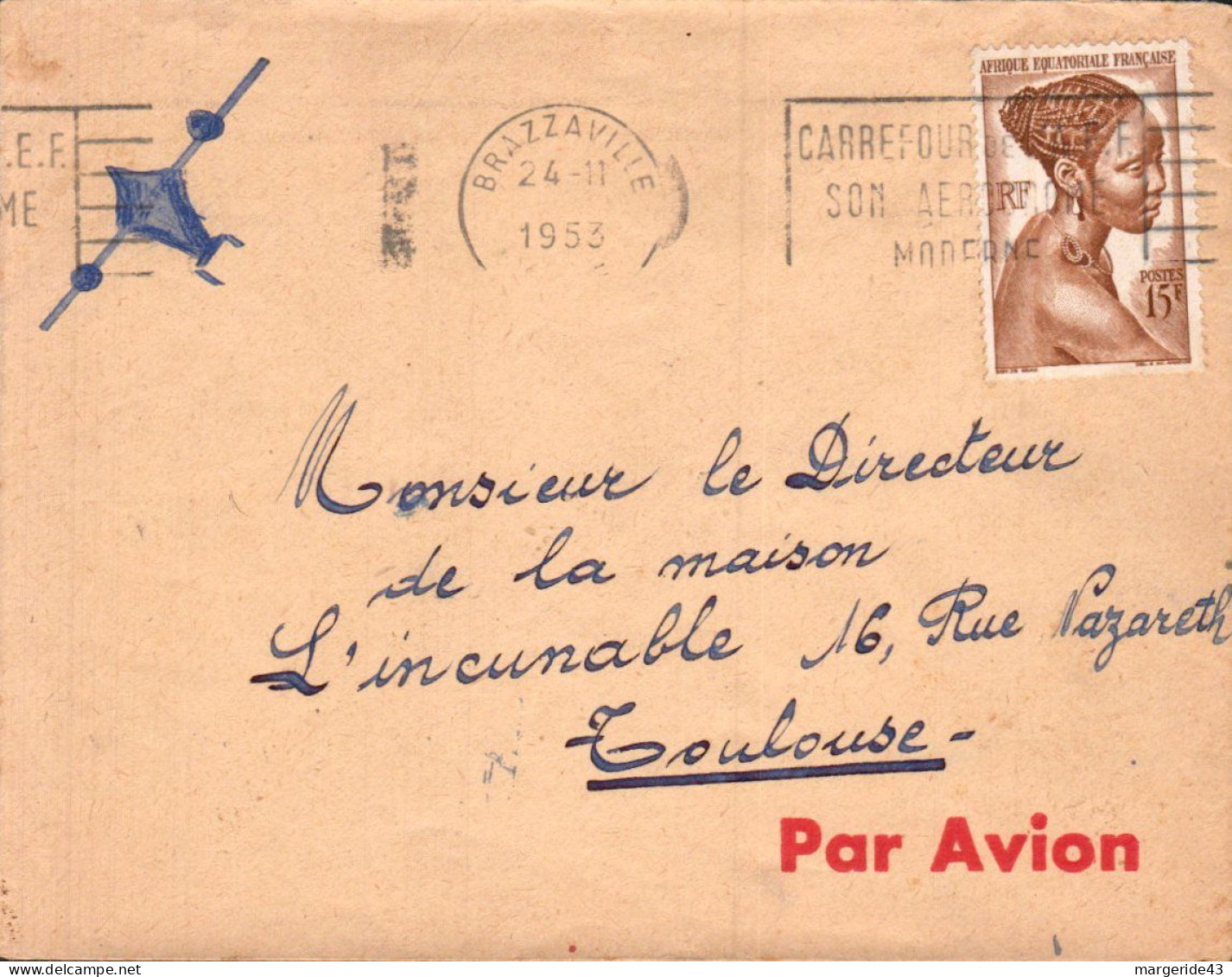 A E F SEUL SUR  LETTRE DE BRAZZAVILLE 1953 - Lettres & Documents