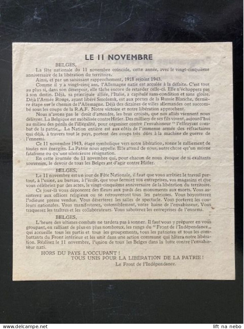 Tract Presse Clandestine Résistance Belge WWII WW2 'Programme Du Front De L'Indépendance' Printed On Both Sides - Documenti