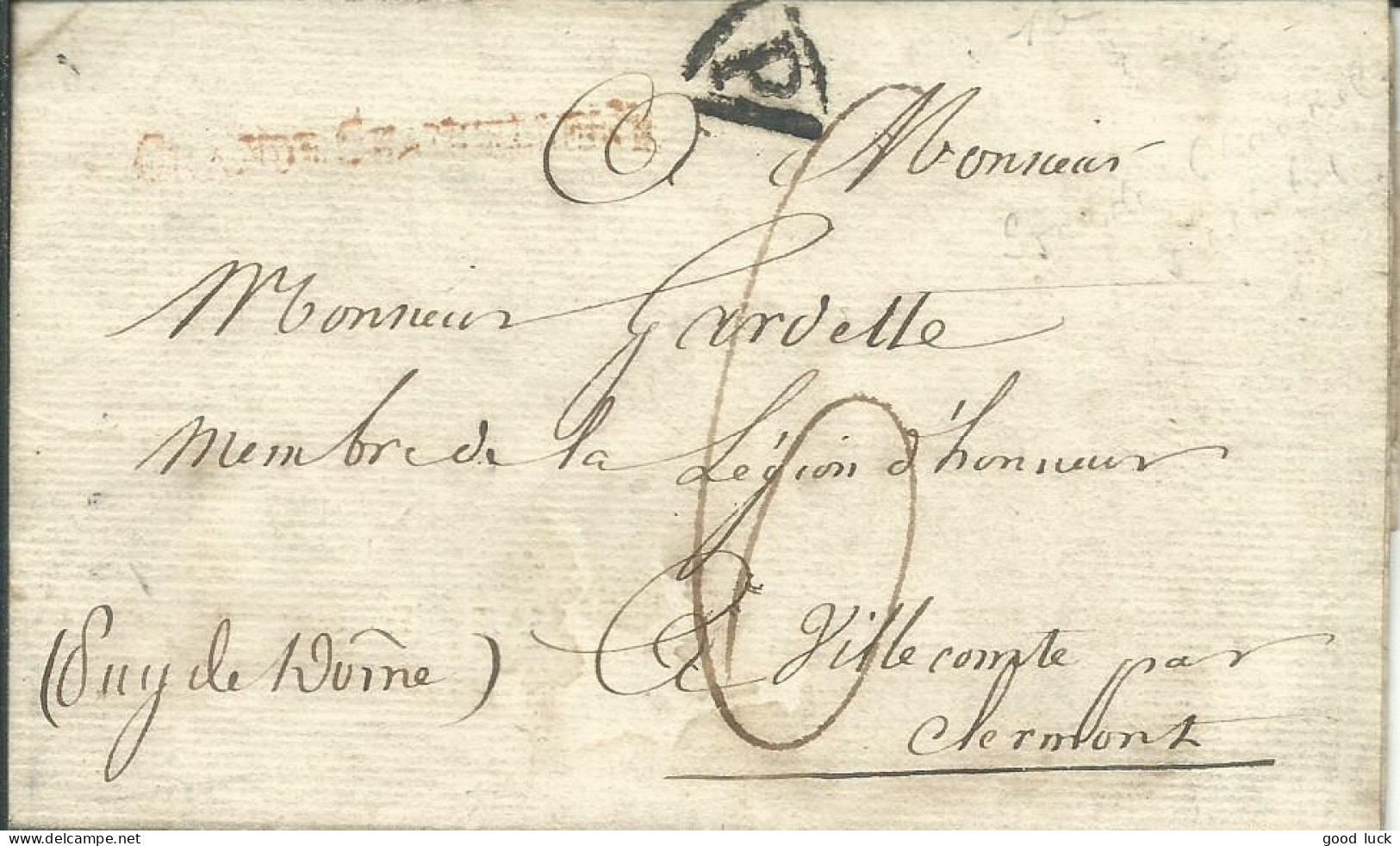 FRANCE  MARQUE "P" Noire + SEING " GRANDE CHANCELLERIE " Rouge PARIS POUR CLERMONT ( PUY DE DOME ) DE 1815  LETTRE COVER - 1801-1848: Précurseurs XIX