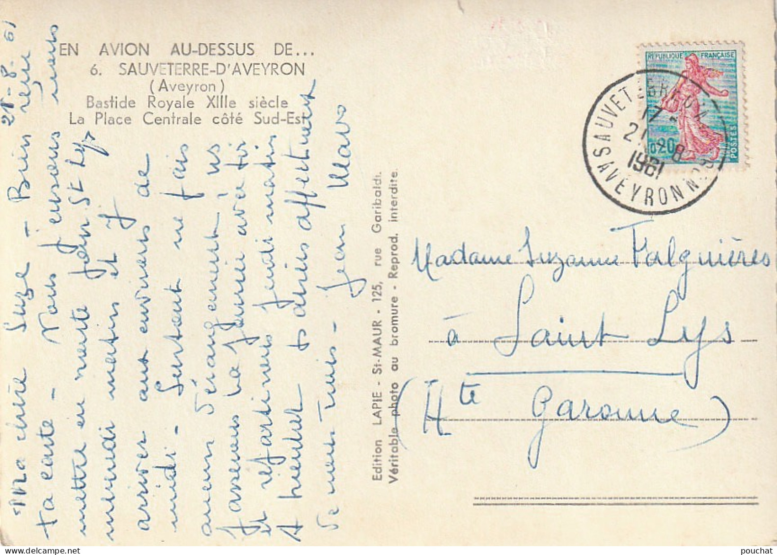 XXX -(12) SAUVETERRE D' AVEYRON - LA PLACE CENTRALE COTE SUD EST - VUE AERIENNE - 2 SCANS - Otros & Sin Clasificación