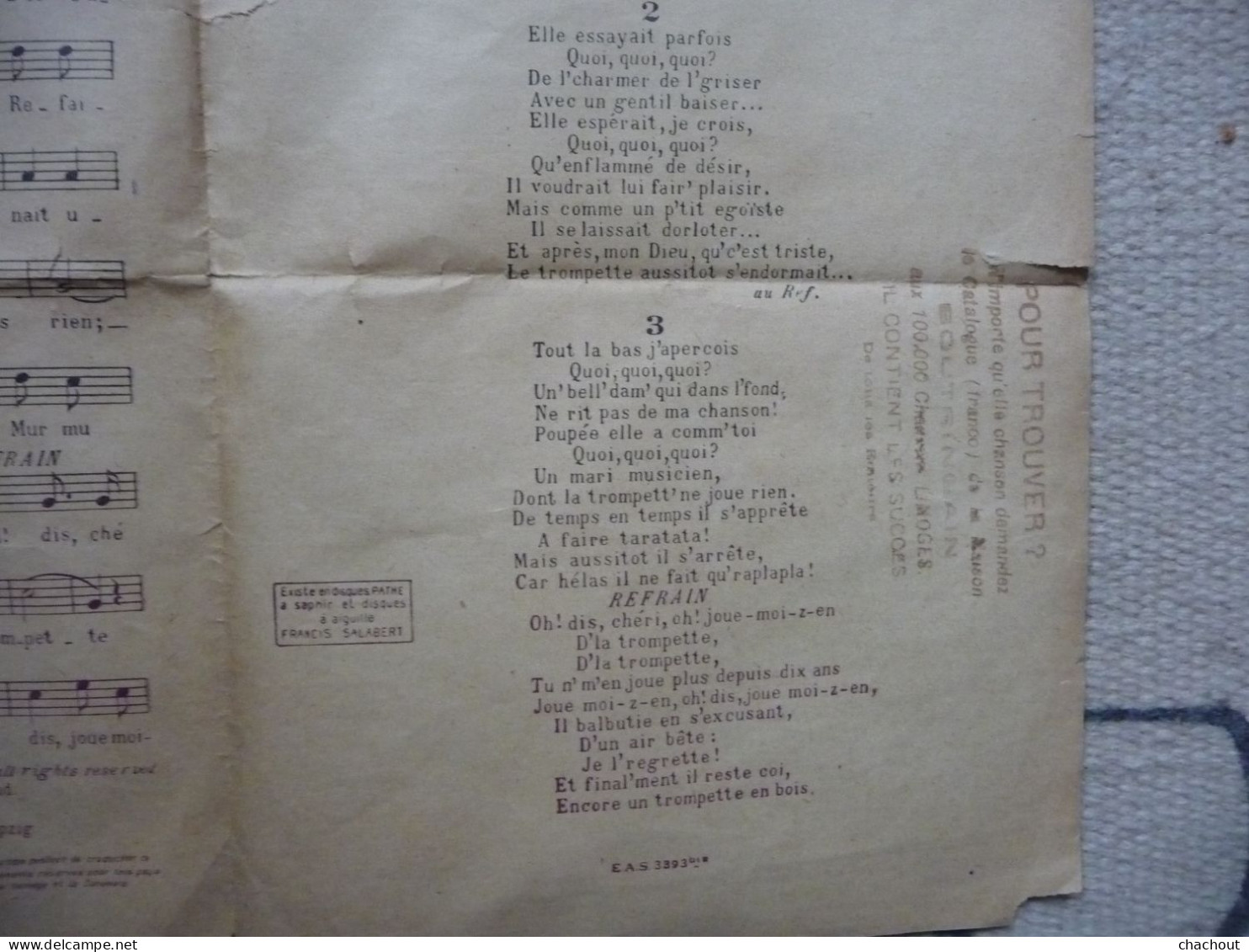 Le Trompette En Bois - Pour Chant Avec Paroles. - Vincent Scotto - Cancionero