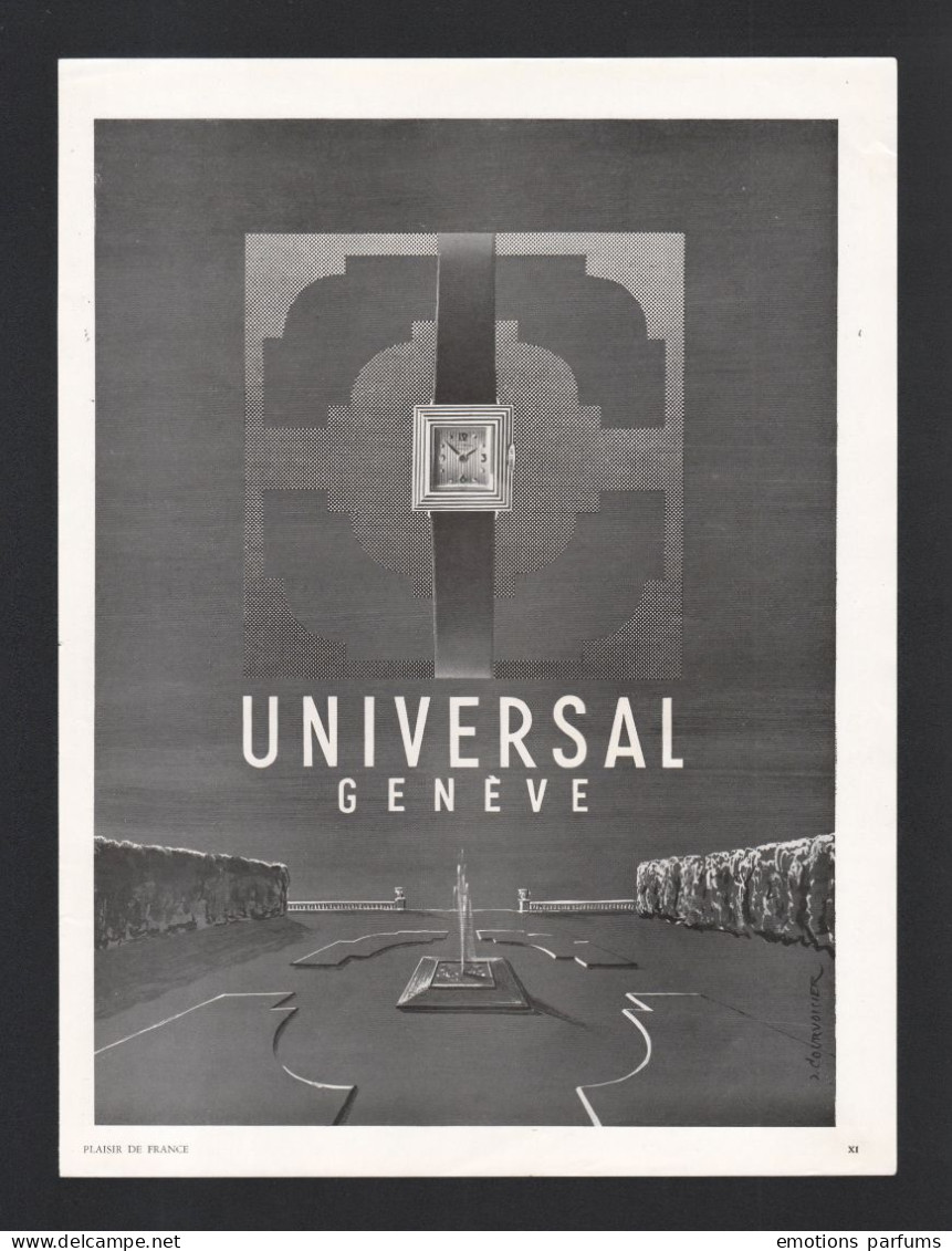 Pub Papier 1950 Horlogerie Montres Montre UNIVERSAL Geneve Suisse Dos Gaine Scandale Dessin Femme - Publicités