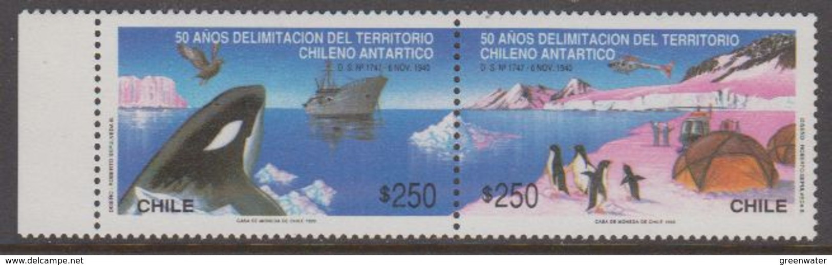 Chile 1990 Antarctica / Treaty / Penguins / Whale 2v Se Tenant ** Mnh (40979B) - Chili