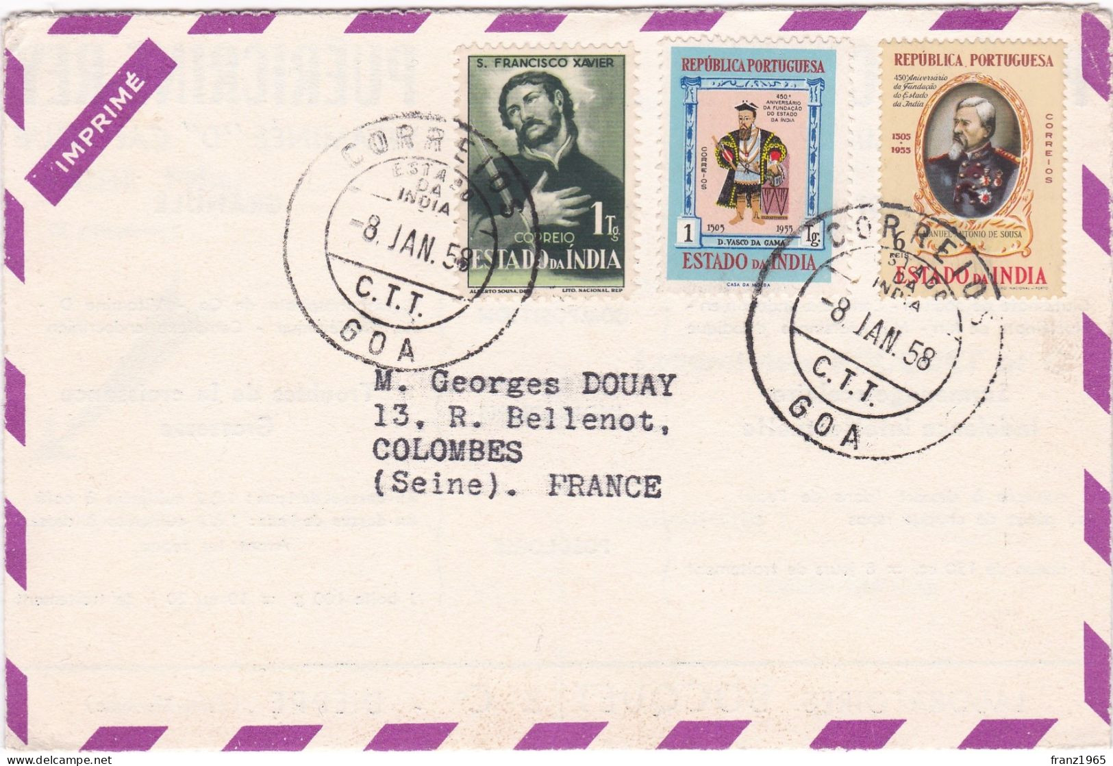 From Goa To France - 1958 - India Portuguesa
