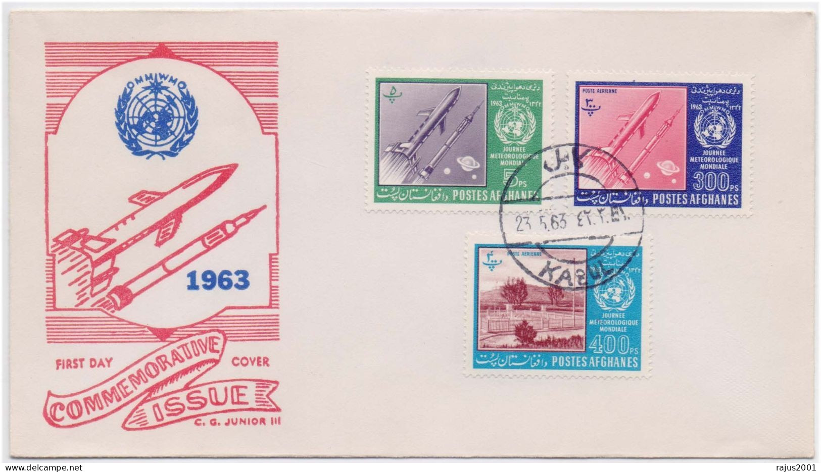 World Meteorological Day, Rocket, Science, Saturn Planet, Space, Meteorology, Kabul Afghanistan FDC 1963 - Climat & Météorologie