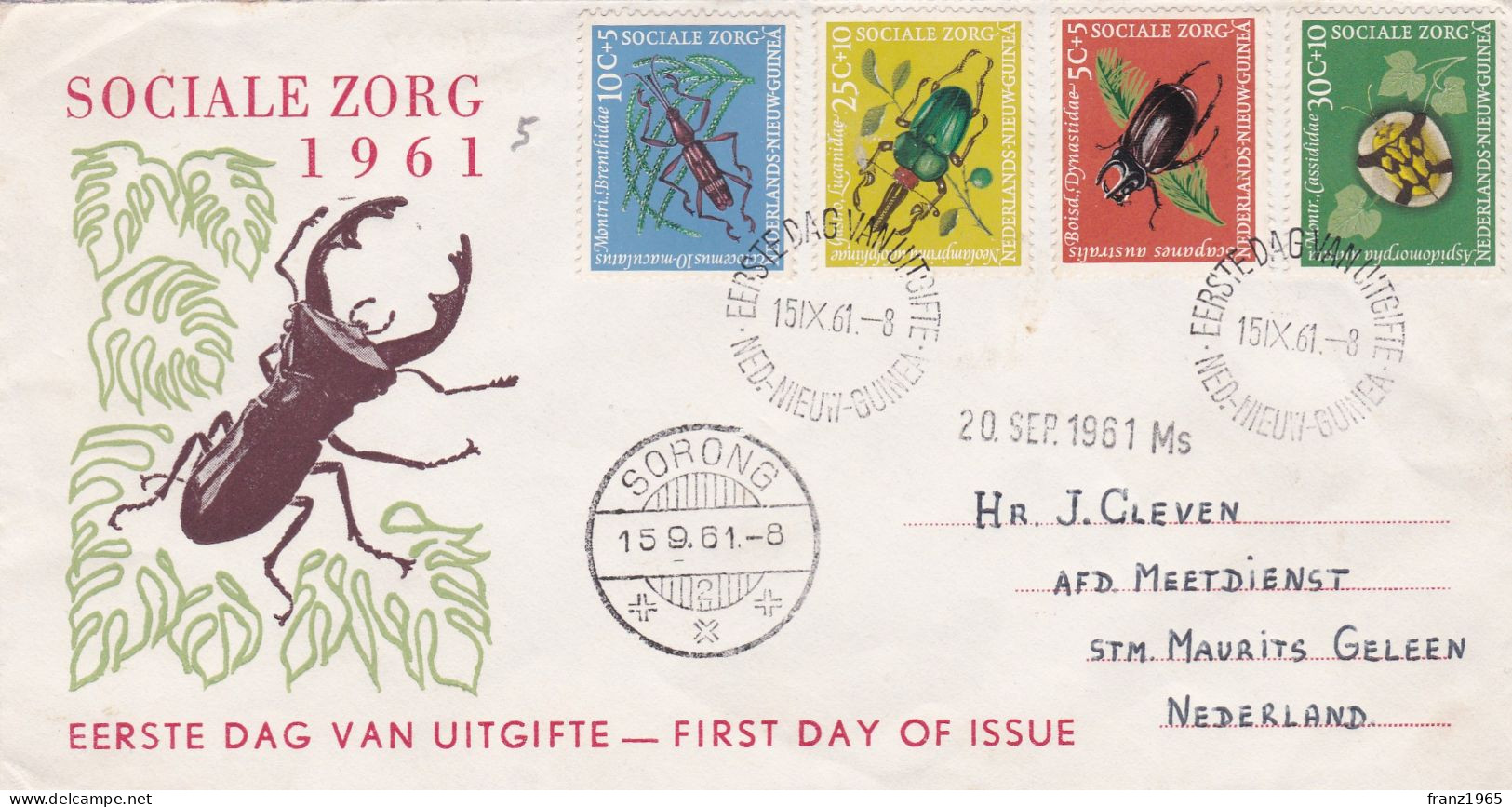 From Sorong To Netherlands - 1961 (FDC) - Nueva Guinea Holandesa