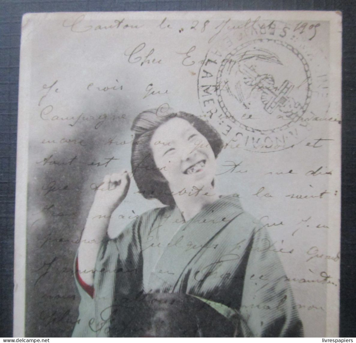 Japon Femmes  Cpa Timbrée Indochine Chine Surgage Taxe Service A La Mer Marine - Andere & Zonder Classificatie