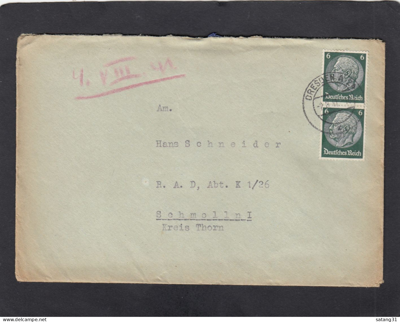 BRIEF AUS DRESDEN AN EINEM RAD LAGER IN SCHMOLLN,1941. - Briefe U. Dokumente