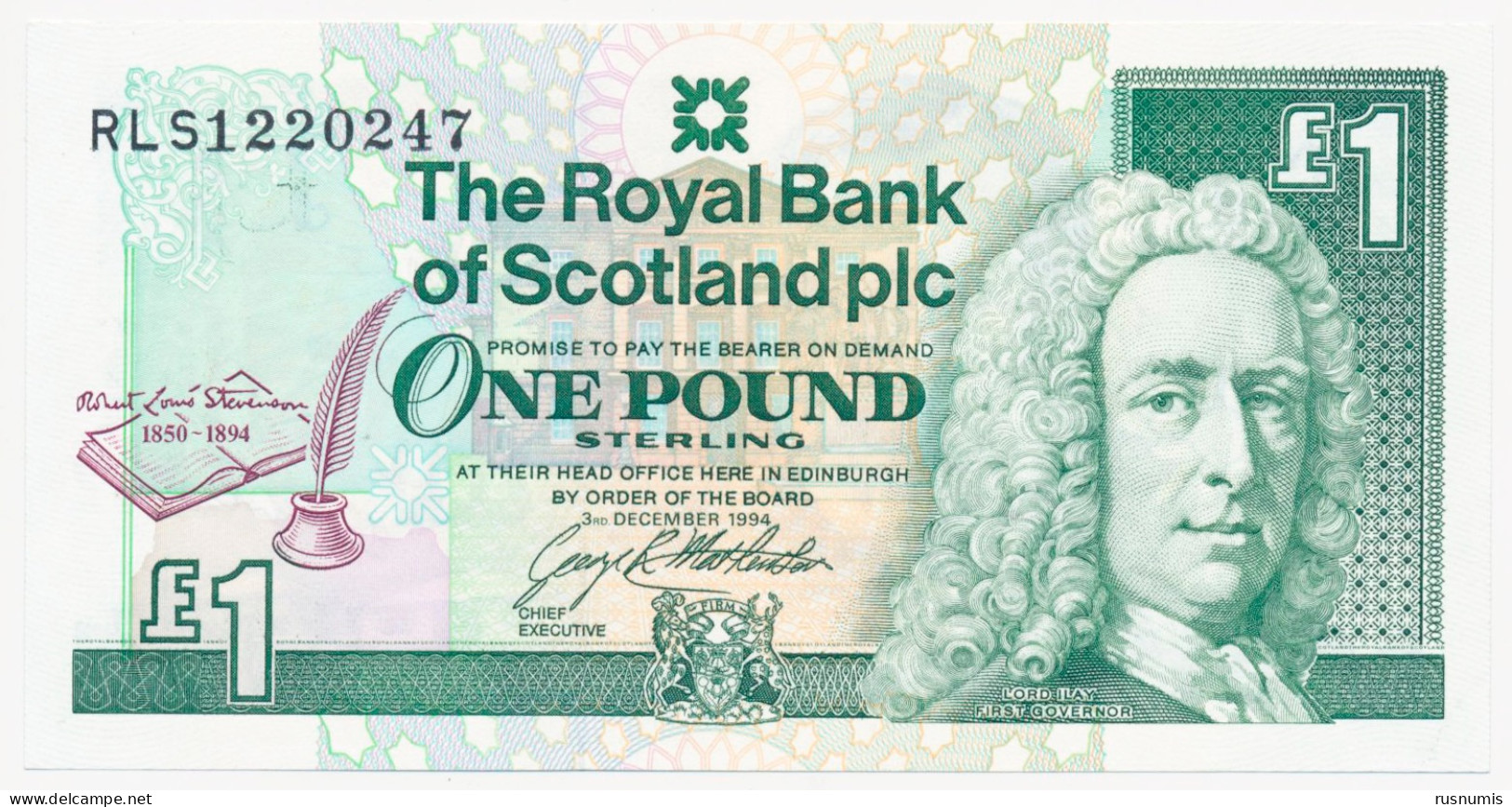 SCOTLAND - ÉCOSSE - SCHOTTLAND 1 POUND P-358 COMMEMORATIVE Robert Louis Stevenson Samoa Residence, Sailing Ship 1994 UNC - 1 Pond