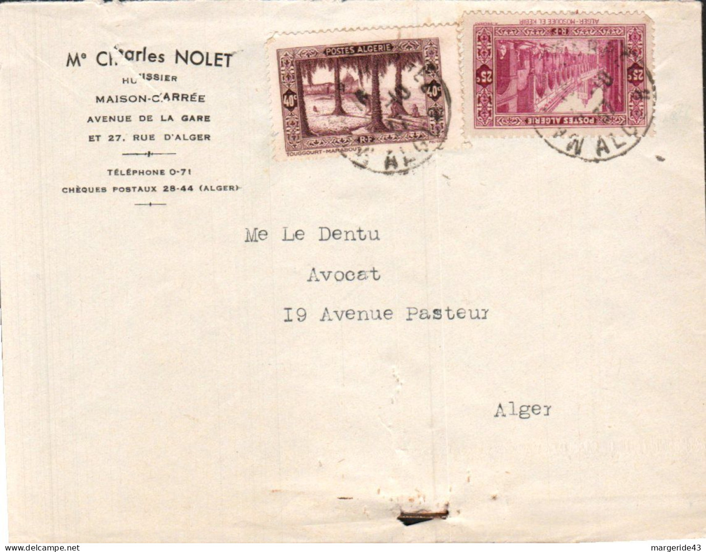 ALGERIE AFFRANCHISSEMENT COMPOSE SUR LETTRE POUR LA FRANCE 1937 - Covers & Documents