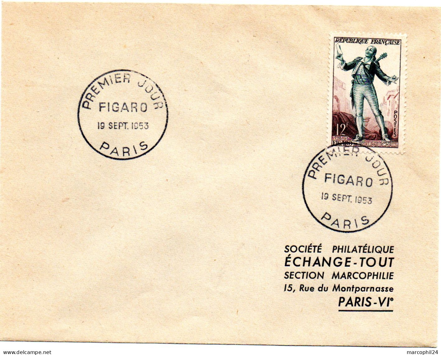 ECRIVAIN / BEAUMARCHAIS = 75 PARIS 1953 = CACHET PREMIER JOUR N° 957 FIGARO Sur ENVELOPPE ENTIERE - Escritores