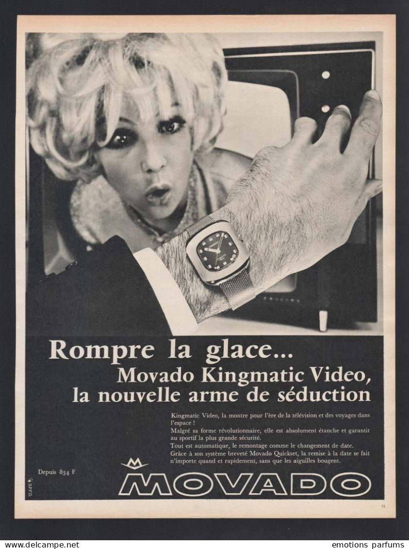 Pub Papier 1968 Montre Horlogerie Movado  Montres Visage Femme - Reclame