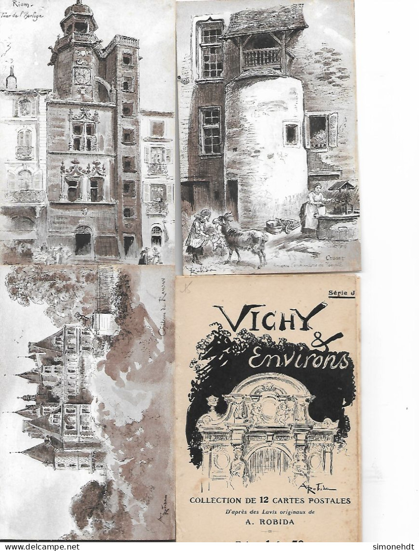 Illustrateur ROBIDA - Environs De VICHY - Collection De 12 Cartes Postales Avec Pochette - Robida