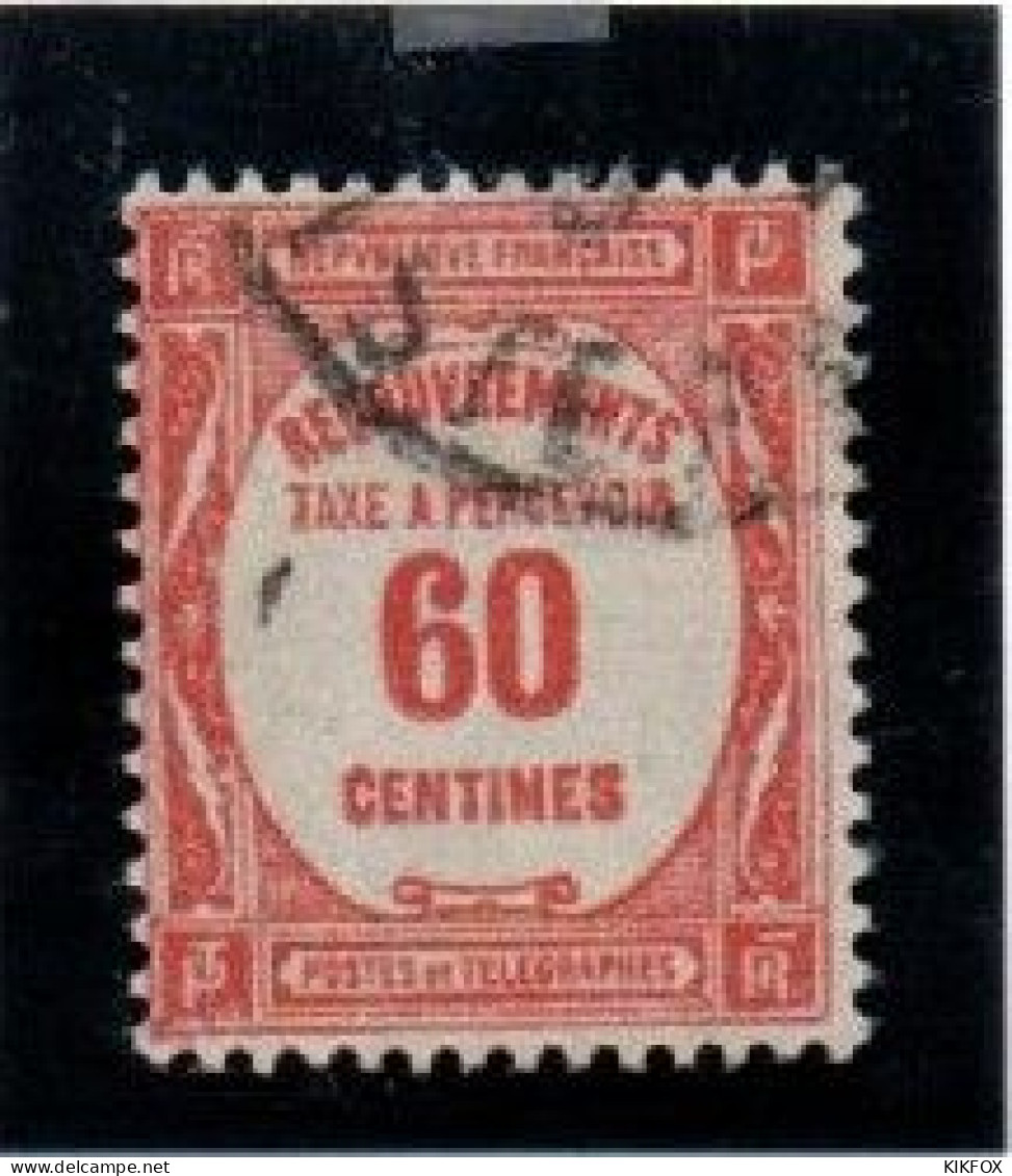 FRANCE ,FRANKREICH , 1927,  MI  59,  YT  58 , TAXE,  60 C , PERCEVOIR OBLITERES, GESTEMPELT - 1859-1959 Afgestempeld