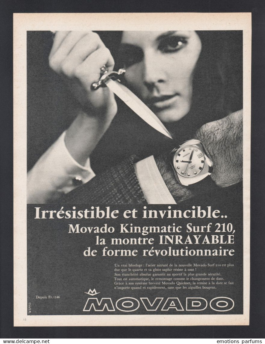 Pub Papier 1968 Montre Horlogerie Movado  Montres Visage Femme Poignard - Publicités