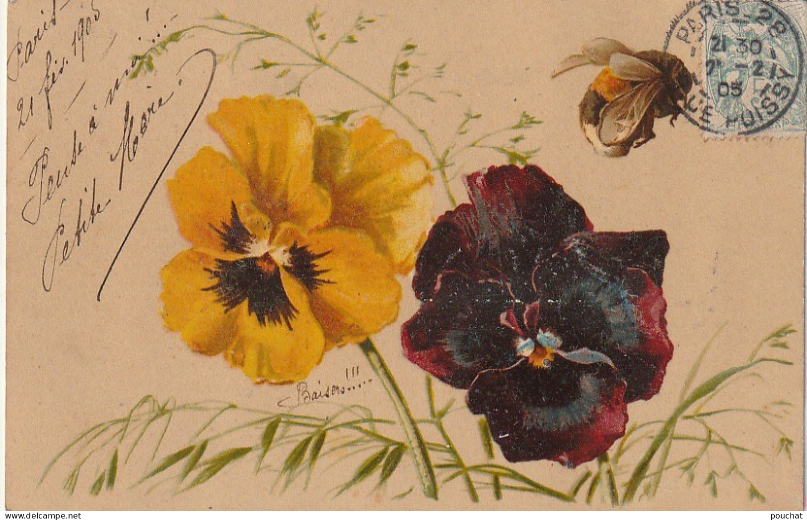 XXX - FLEURS , PENSEES ET ABEILLE - ILLUSTRATEUR  - 2 SCANS - 1900-1949