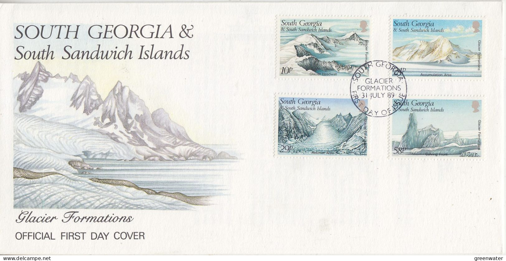 South Georgia 1989 Glacier Formations 4v FDC (GS209) - Südgeorgien