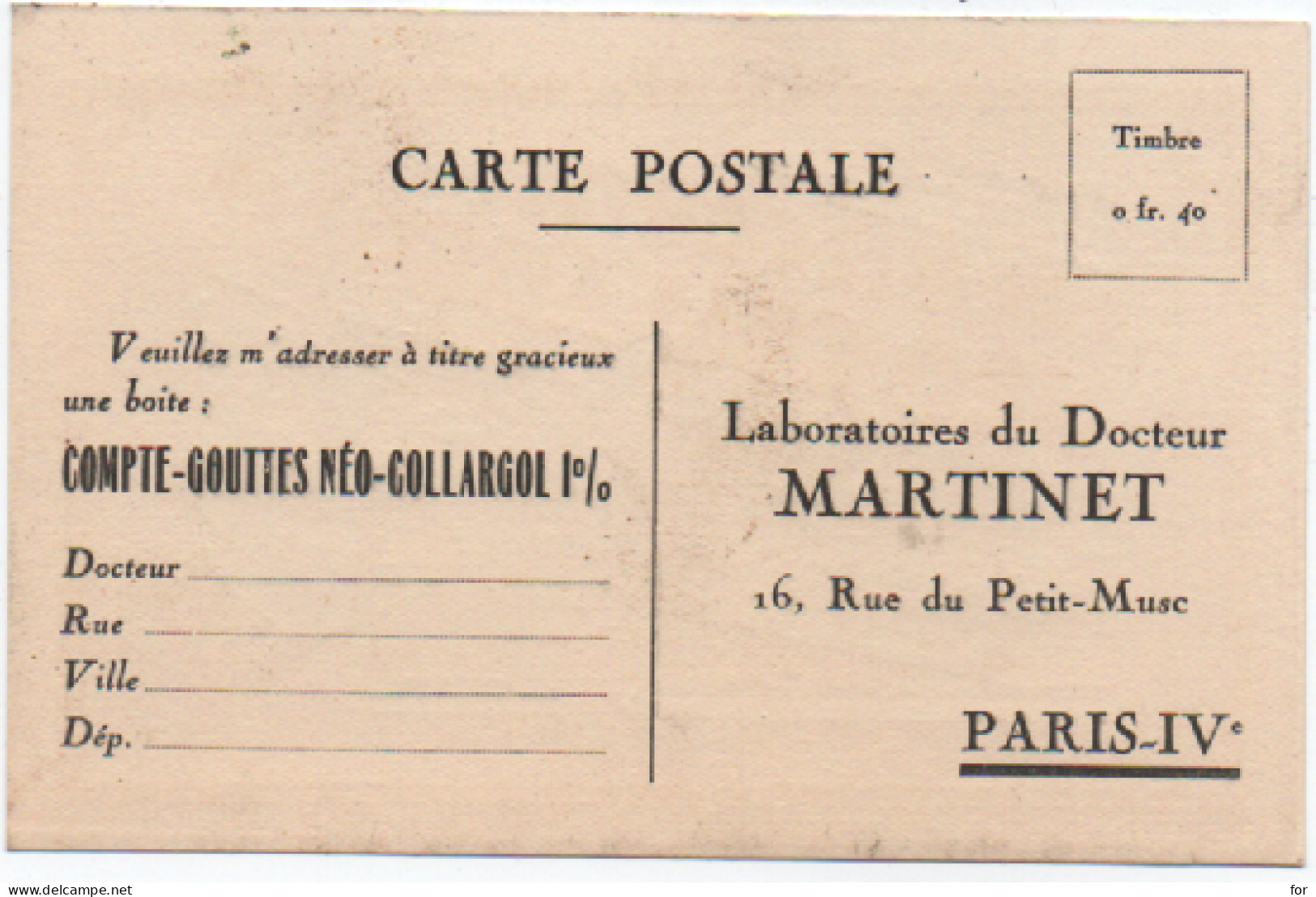 Publicité : Santé : " Compte-Gouttes -- Néo-Collargol 1% " : Coryza - Grippe - Végétation : Docteur Martinet - Paris - Advertising