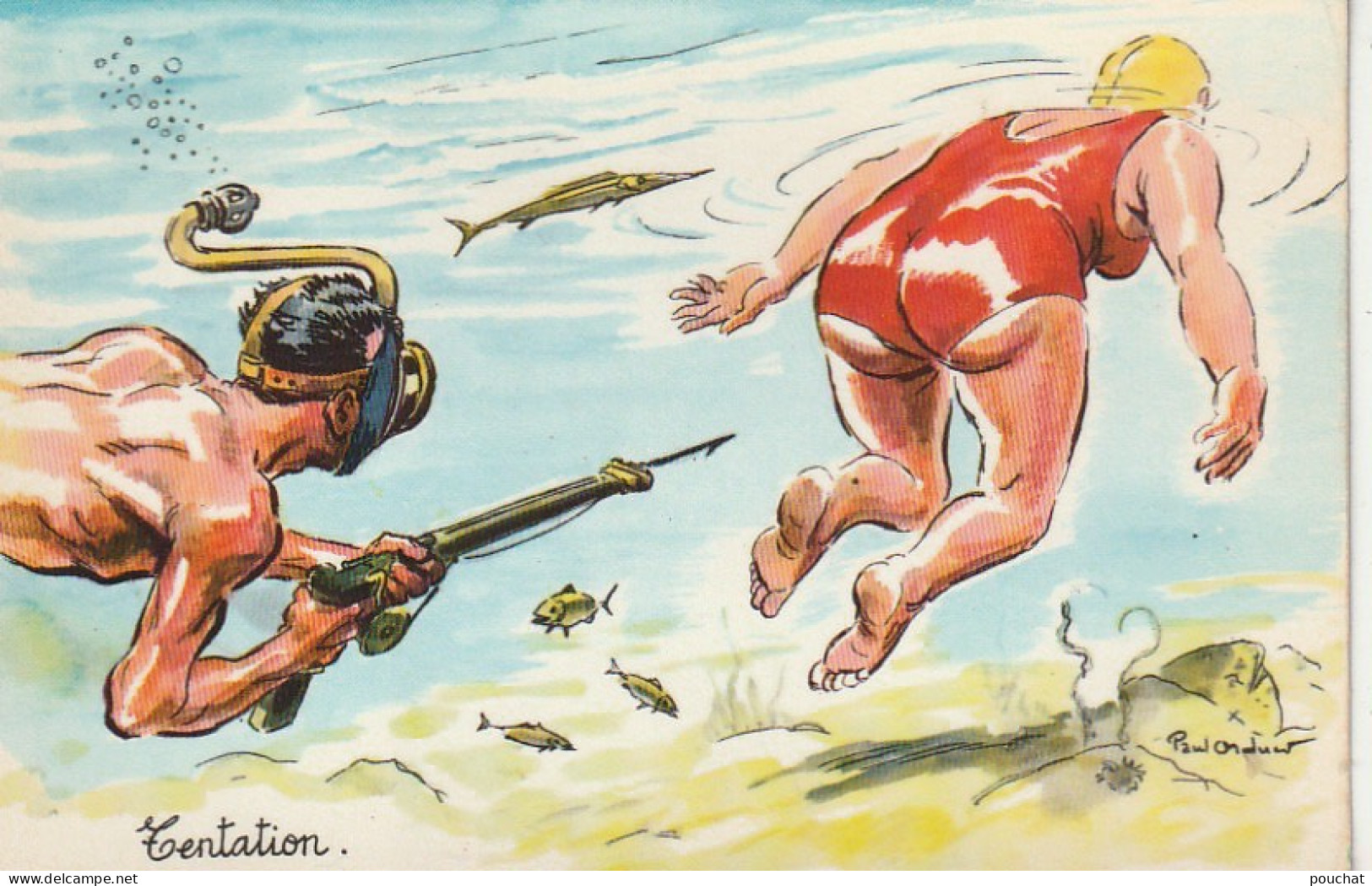 XXX - " TENTATION " - PECHE SOUS MARINE - ILLUSTRATEUR P. ORDNER - 2 SCANS - Ordner, P.