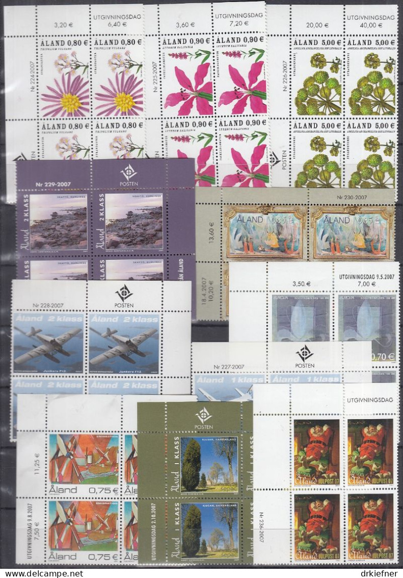 ALAND  Jahrgang 2007, 4erBlock, Postfrisch **, 274-281, 286-288 - Aland